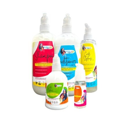 Rizos Kids - Pack Shampoo, Conditioner, Shine Drops, Curl Styling Gel & Cream.